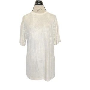 H&M Womens Blouse Top Ivory Cream Ribbed Short Sleeve Side Slit Size Small